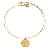 Titanium Steel Anklet, with 5cm extender chain, Flat Round, Vacuum Ion Plating, for woman, golden Approx 18 cm 