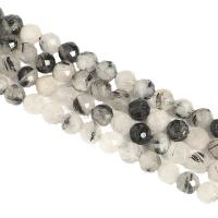Rutilquarz Perlen, Schwarzer Rutilquarz, rund, poliert, DIY & verschiedene Größen vorhanden & facettierte, weiß und schwarz, Länge:ca. 14.96 ZollInch, verkauft von Strang