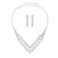 Brass Jewelry Set, silver color plated & fashion jewelry & for woman & with rhinestone, silver color 