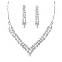 Brass Jewelry Set, silver color plated, fashion jewelry & for woman & with rhinestone, silver color 