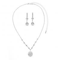 Brass Jewelry Set, silver color plated, fashion jewelry & for woman & with rhinestone, silver color 