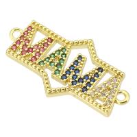 Cubic Zirconia Micro Pave Brass Connector, Alphabet Letter, gold color plated, DIY & micro pave cubic zirconia & 1/1 loop, multi-colored Approx 1mm 