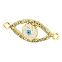 Evil Eye Jewelry Connector, Brass, Horse Eye, gold color plated, DIY & micro pave cubic zirconia & enamel & 1/1 loop, golden Approx 1.5mm 