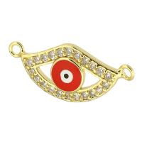Evil Eye Jewelry Connector, Brass, gold color plated, DIY & micro pave cubic zirconia & enamel & 1/1 loop, golden Approx 2mm 