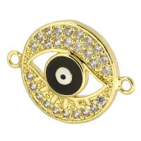 Evil Eye Jewelry Connector, Brass, Flat Round, gold color plated, DIY & micro pave cubic zirconia & enamel & 1/1 loop, golden Approx 2mm 