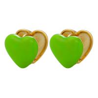 Brass Huggie Hoop Earring, Heart, plated, for woman & enamel 