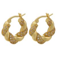Brass Hoop Earring, plated, micro pave cubic zirconia & for woman 