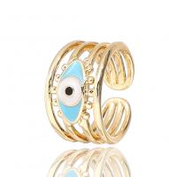 Evil Eye Jewelry Finger Ring, Brass, gold color plated, Adjustable & multilayer & for woman & enamel, 21mm 