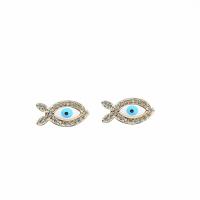 Evil Eye Earrings, Brass, Fish, gold color plated, micro pave cubic zirconia & for woman & enamel 