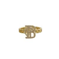 Cubic Zirconia Micro Pave Brass Finger Ring, Letter B, gold color plated, Adjustable & micro pave cubic zirconia & for woman & hollow 