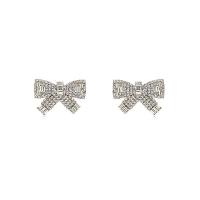 Zinc Alloy Rhinestone Stud Earring, Bowknot, platinum color plated, for woman & with rhinestone 