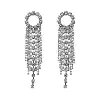 Fashion Fringe Earrings, Rhinestone, with Zinc Alloy, Tassel, plated, micro pave cubic zirconia & for woman 