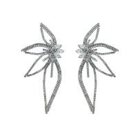 Zinc Alloy Rhinestone Drop Earring, with Glass Rhinestone, Leaf, plated, for woman & hollow 