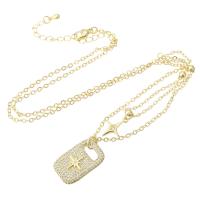Cubic Zircon Micro Pave Brass Necklace, gold color plated, micro pave cubic zirconia & for woman .7 Inch 