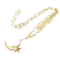 Cúbicos circón Collar de latón Micro pavimenta, metal, Luna y estrella, chapado en color dorado, micro arcilla de zirconia cúbica & para mujer, longitud:aproximado 15.3 Inch, Vendido por UD