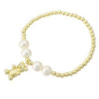 Brass Bracelets, with Shell Pearl, Bear, gold color plated, for woman Approx 7 Inch 