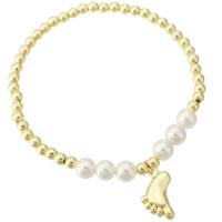 Brass Bracelets, with Shell Pearl, Foot, gold color plated, for woman Approx 7 Inch 