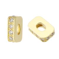 Brass Spacer Beads, Square, gold color plated, micro pave cubic zirconia 