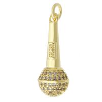 Cubic Zirconia Micro Pave Brass Pendant, Microphone, gold color plated, micro pave cubic zirconia Approx 2mm 