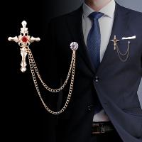 Zinc Alloy Jewelry Brooch, Cross, plated, for man & with rhinestone 140mm 