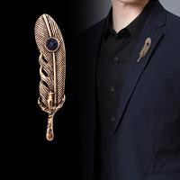 Zinc Alloy Jewelry Brooch, Feather, plated, for man & with rhinestone 
