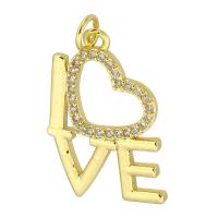 Cubic Zirconia Micro Pave Brass Pendant, Alphabet Letter, gold color plated, fashion jewelry & DIY & micro pave cubic zirconia, golden Approx 3mm 