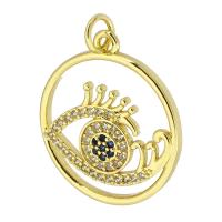 Cubic Zirconia Micro Pave Brass Pendant, Round, gold color plated, fashion jewelry & DIY & evil eye pattern & micro pave cubic zirconia, golden Approx 3mm 