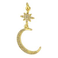 Cubic Zirconia Micro Pave Brass Pendant, Moon, gold color plated, fashion jewelry & DIY & micro pave cubic zirconia, golden, 33mm Approx 3.5mm 