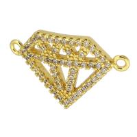 Cubic Zirconia Micro Pave Brass Connector, Diamond Shape, gold color plated, fashion jewelry & DIY & micro pave cubic zirconia, golden Approx 1mm 