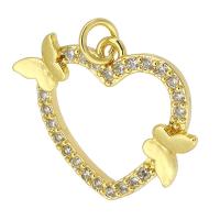 Cubic Zirconia Micro Pave Brass Pendant, Heart, gold color plated, fashion jewelry & butterfly design & DIY & micro pave cubic zirconia, golden Approx 3.5mm 