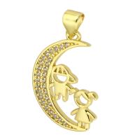 Cubic Zirconia Micro Pave Brass Pendant, Moon, gold color plated, fashion jewelry & DIY & micro pave cubic zirconia, golden Approx 3mm 