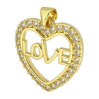 Cubic Zirconia Micro Pave Brass Pendant, Heart, gold color plated, fashion jewelry & DIY & micro pave cubic zirconia, golden Approx 3.5mm 