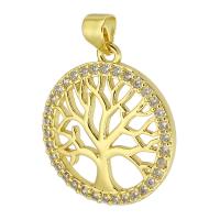 Cubic Zirconia Micro Pave Brass Pendant, Round, gold color plated, fashion jewelry & tree of life design & DIY & micro pave cubic zirconia, golden Approx 3mm 