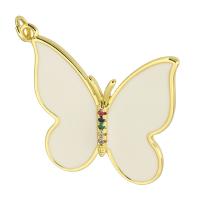 Cubic Zirconia Micro Pave Brass Pendant, Butterfly, gold color plated, fashion jewelry & DIY & micro pave cubic zirconia & enamel, multi-colored Approx 3mm 