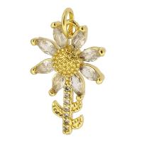 Cubic Zirconia Micro Pave Brass Pendant, Sunflower, gold color plated, fashion jewelry & DIY & micro pave cubic zirconia, golden Approx 3mm 