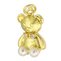 Cubic Zirconia Micro Pave Brass Pendant, with ABS Plastic Pearl, Bear, gold color plated, fashion jewelry & DIY & micro pave cubic zirconia, golden Approx 3mm 