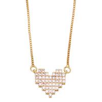 Cubic Zircon Micro Pave Brass Necklace, with 2 extender chain, Heart, plated, micro pave cubic zirconia & for woman .7 Inch 