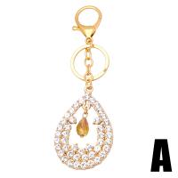 Crystal Key Chain, Zinc Alloy, with Crystal, Teardrop, gold color plated, Unisex & with rhinestone, golden .3 Inch 