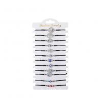 Evil Eye Jewelry Bracelet, Polyester Cord, with Zinc Alloy, silver color plated, 12 pieces & adjustable & enamel & with rhinestone, mixed colors .7 Inch 