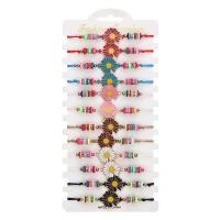Enamel Zinc Alloy Bracelets, Polyester Cord, with Polymer Clay & Zinc Alloy, Daisy, gold color plated, 12 pieces & adjustable & with rhinestone, mixed colors 