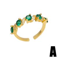 Cubic Zirconia Micro Pave Brass Finger Ring, gold color plated & micro pave cubic zirconia & for woman, green, 5mm 