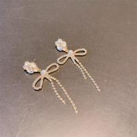 Zinc Alloy Rhinestone Drop Earring, fashion jewelry & for woman & with ribbon bowknot decoration & with rhinestone 