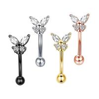 Stainless Steel Ear Piercing Jewelry, 304 Stainless Steel, Butterfly, Vacuum Ion Plating, fashion jewelry & micro pave cubic zirconia 