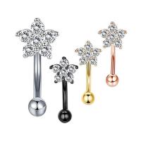 Stainless Steel Ear Piercing Jewelry, 304 Stainless Steel, Plum Blossom, Vacuum Ion Plating, fashion jewelry & micro pave cubic zirconia 