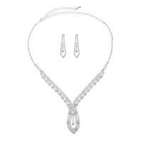 Brass Jewelry Set, earring & necklace, with 15cm extender chain, silver color plated, three pieces & fashion jewelry & for woman & with rhinestone, silver color cm 