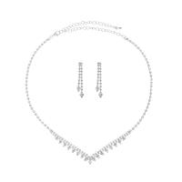 Cubic Zirconia Micro Pave Brass Jewelry Sets, earring & necklace, with 15cm extender chain, silver color plated, three pieces & fashion jewelry & for woman & with rhinestone, silver color cm 