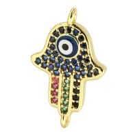 Evil Eye Jewelry Connector, Brass, gold color plated, DIY & micro pave cubic zirconia & enamel & 1/1 loop, mixed colors Approx 1mm 