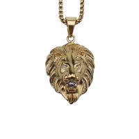 Titanium Steel Pendants, Lion, gold color plated, with rhinestone, gold, 44mm 