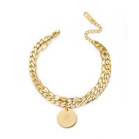 Stainless Steel Charm Bracelet, 304 Stainless Steel, Flat Round, 14K gold plated, Double Layer & for woman Approx 6.3 Inch 