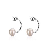 Freshwater Pearl Stud Earring, 925 Sterling Silver, with Freshwater Pearl, platinum plated, fashion jewelry & for woman 5.5-6mm, 3mm 